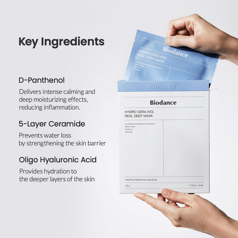 Hydro Cera - nol Real Deep Mask - WowSkin Romania Biodance Hydro Cera-nol Mask întărește bariera pielii și previne pierderea de apă transepidermică. Potrivită pentru toate tipurile de ten, inclusiv sensibil. wowskin.ro